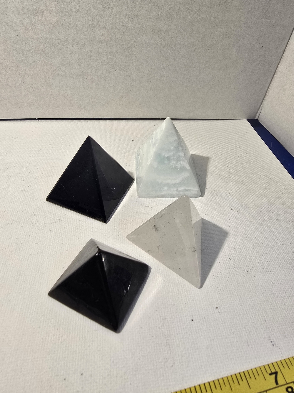4 Crystal Pyramid Bundle | Black Obsidian (2), Clear Quartz & Caribbean Calcite - Picture 1 of 3